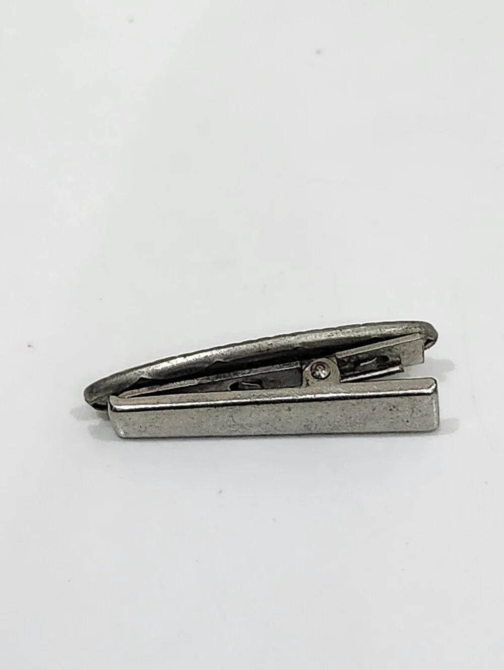 Vintage Tie Clip White Mother Of Pearl Inlay Art Deco Silver Tone Frame